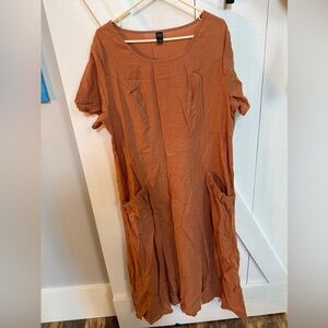 Rust Orange Pocket Midi Dress